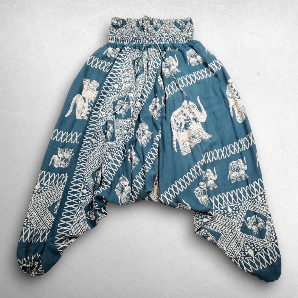Bangkok Pants Elephant Harem Pants Unisex One Size Teal Blue Green Boho Yoga Y2K